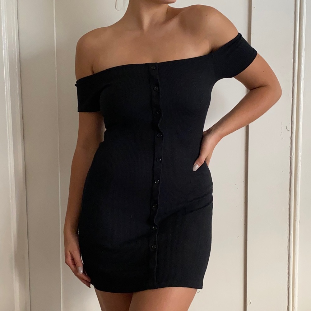 Black short button dress